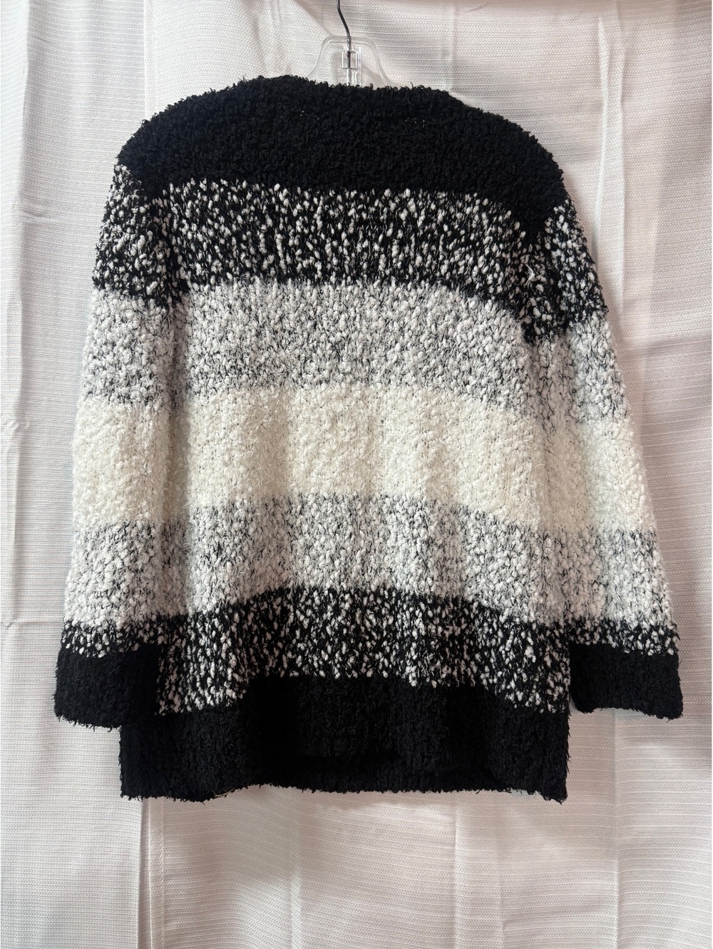 Southern Lady Women's Striped Bouclé Sweater Size Large Black White Gray